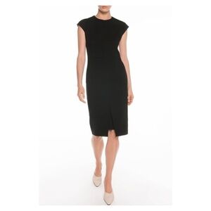 VERONIKA MAINE • Stretch Suit Zip Neck Pencil Dress in Black